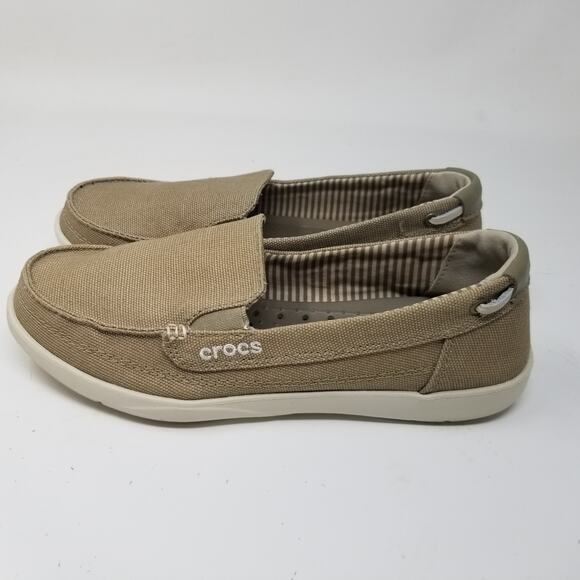 CROCS Women's Walu Canvas Loafer Size 7 Khaki/Stucco 14391 Comfort slip on Shoes - Picture 2 of 11